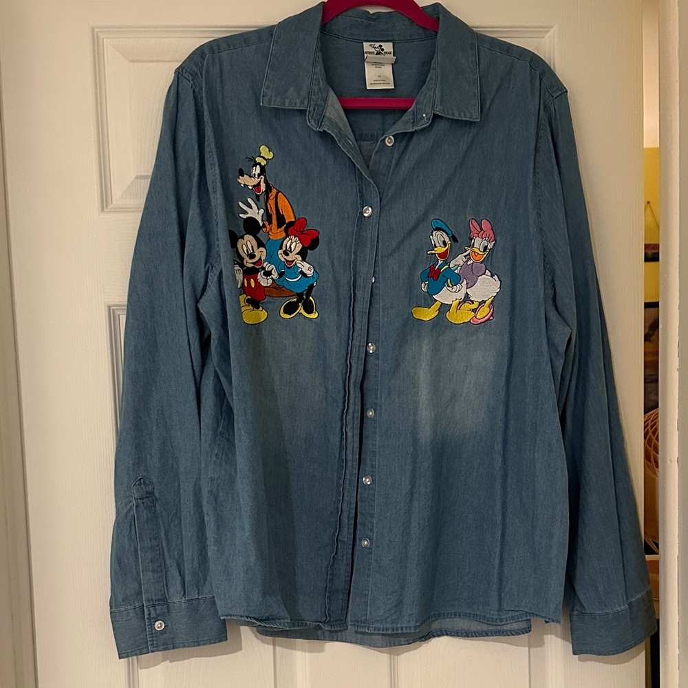 Disney Blue Denim Shirt with Colorful Embroidery